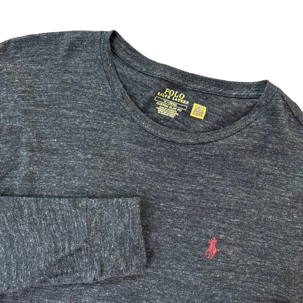 Polo Ralph Lauren Mens Custom Slim Fit Long‎ Sleeve T-Shirt Charcoal Grey Medium